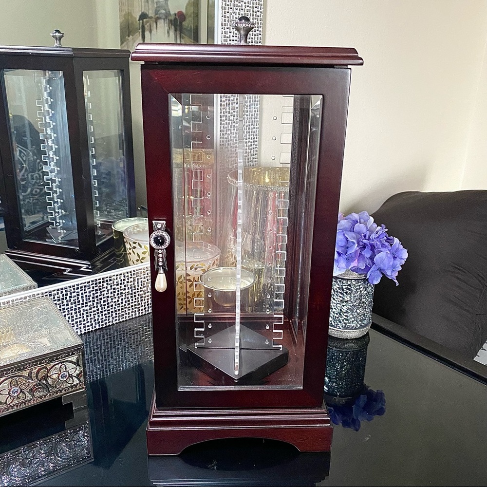 Mahogany Wood Jewelry Box & Necklace Stand
